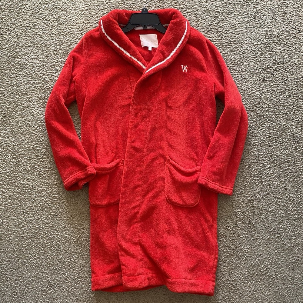 Victoria Secret PINK Red Bath Robe Medium 38" Long Plush Soft Warm Early 2000's